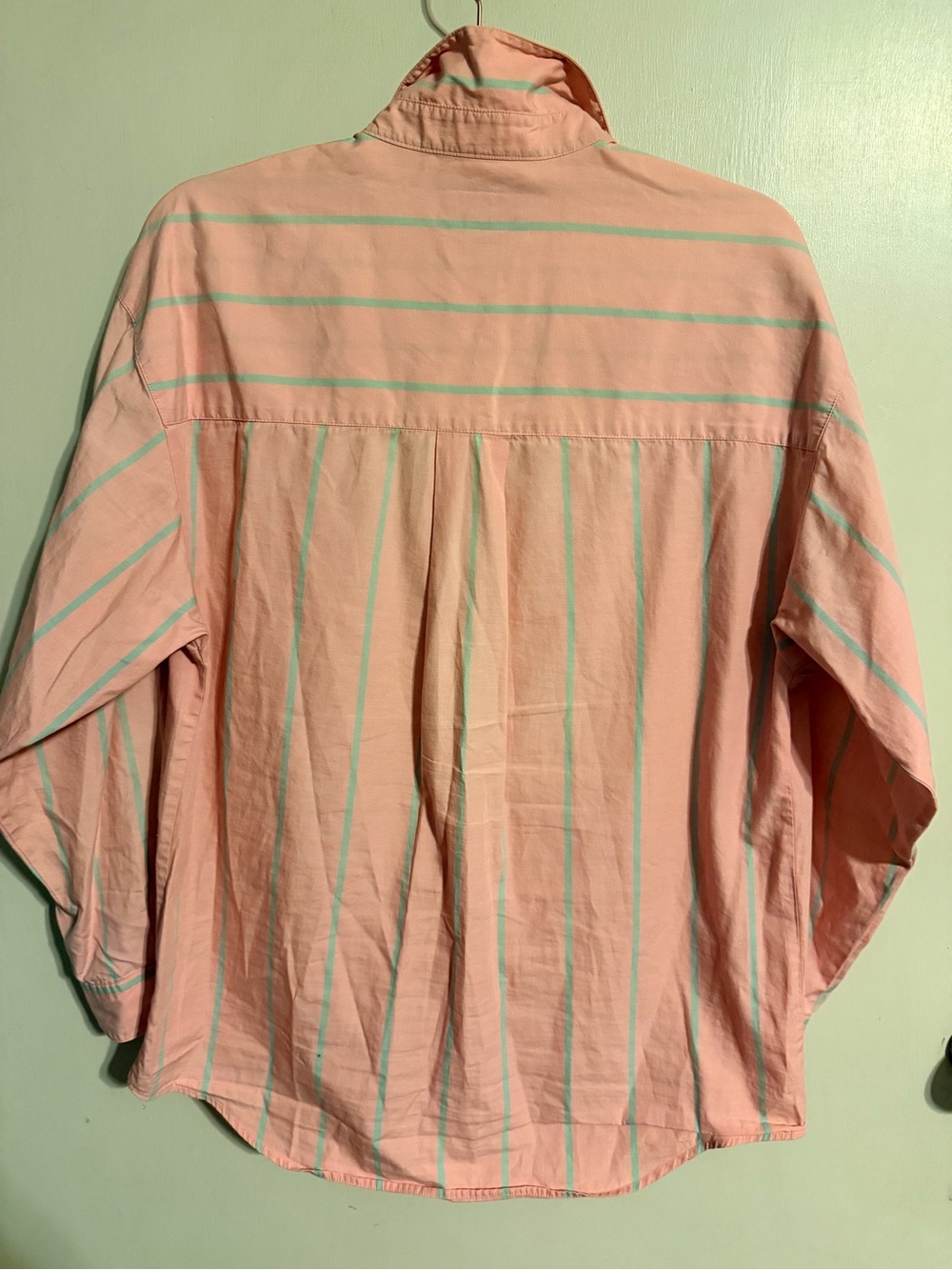 Vintage Eddie Bauer Pink Teal Striped Button Down Shirt Medium 100% Cotton - Picture 5 of 9